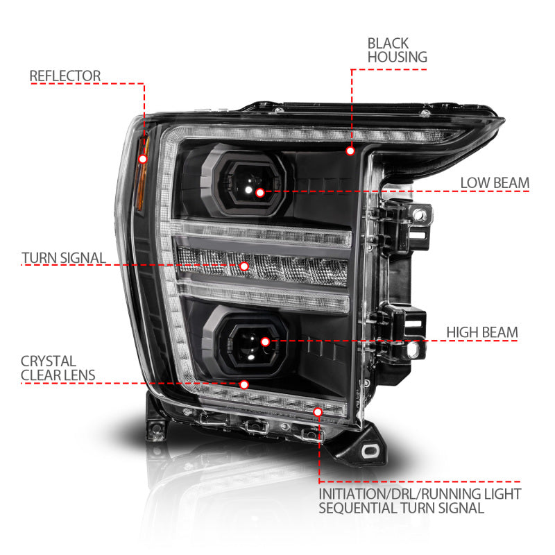 Anzo 21-23 Ford F150 LED Projector Headlight w/Switchback+Sequential - Black (Passenger Side Only) ANZO ANZ111594-R