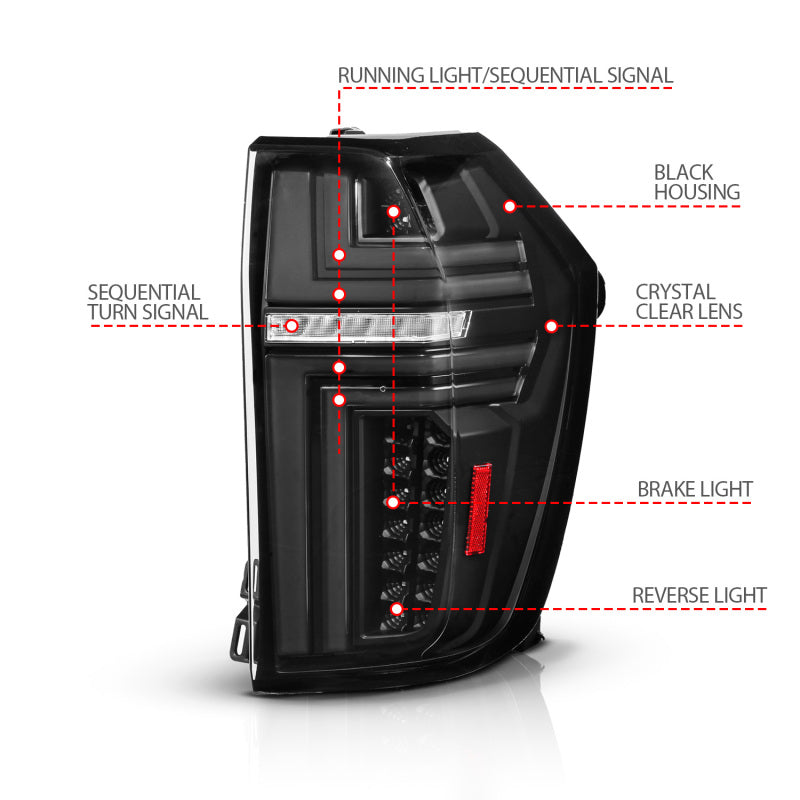 ANZO ANZO 21-24 Chevy Suburban/Tahoe Full LED Tail Lights SeqSig Black - Pair