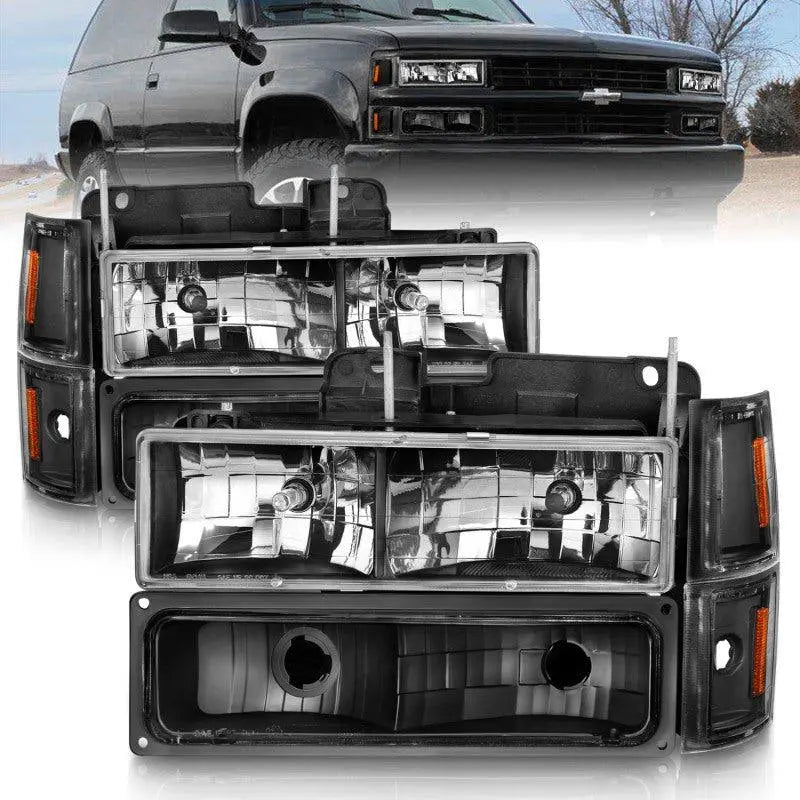 ANZO 88-98 Chevrolet C1500 Crystal Headlights Black ANZO ANZ111505