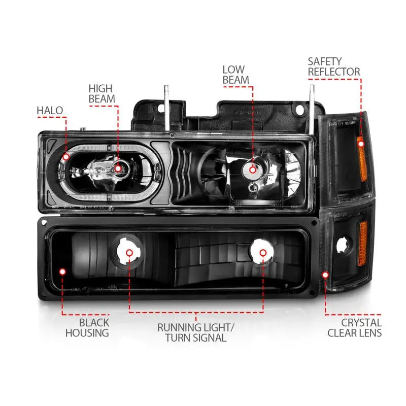 ANZO 88-98 Chevrolet C1500 Crystal Headlights Black Housing w/ Signal and Side Marker Lights ANZO ANZ111507