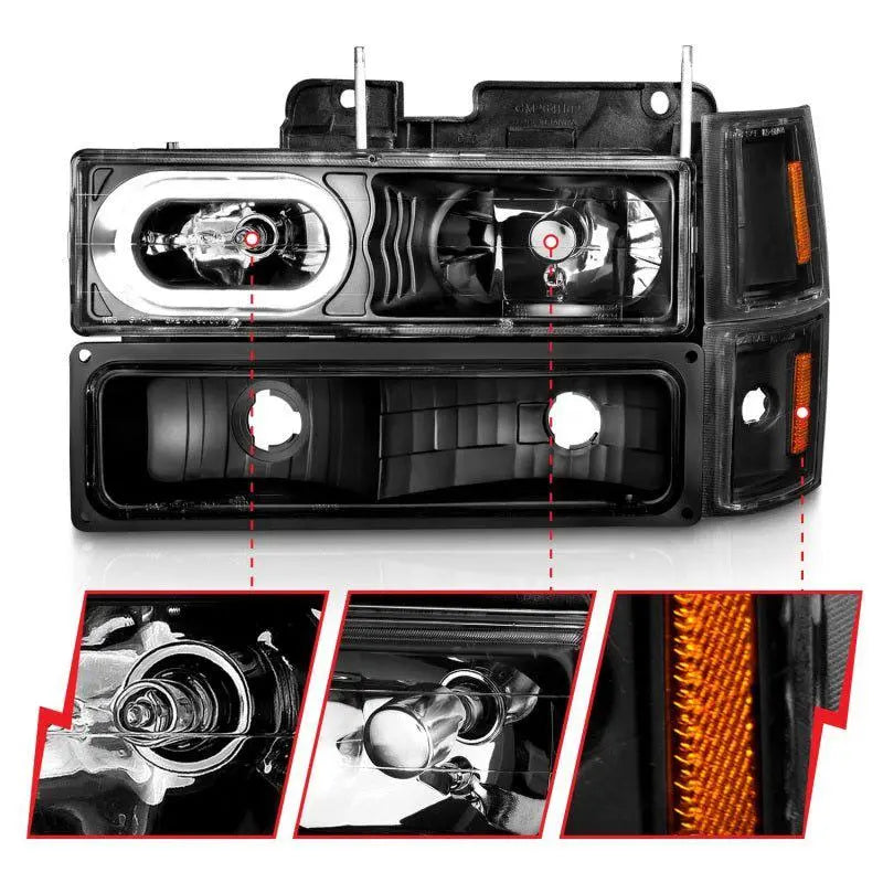 ANZO 88-98 Chevrolet C1500 Crystal Headlights Black Housing w/ Signal and Side Marker Lights ANZO ANZ111507