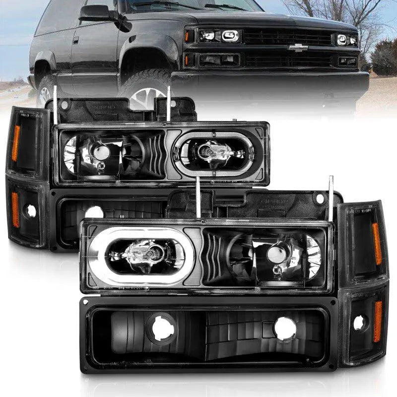 ANZO 88-98 Chevrolet C1500 Crystal Headlights Black Housing w/ Signal and Side Marker Lights ANZO ANZ111507