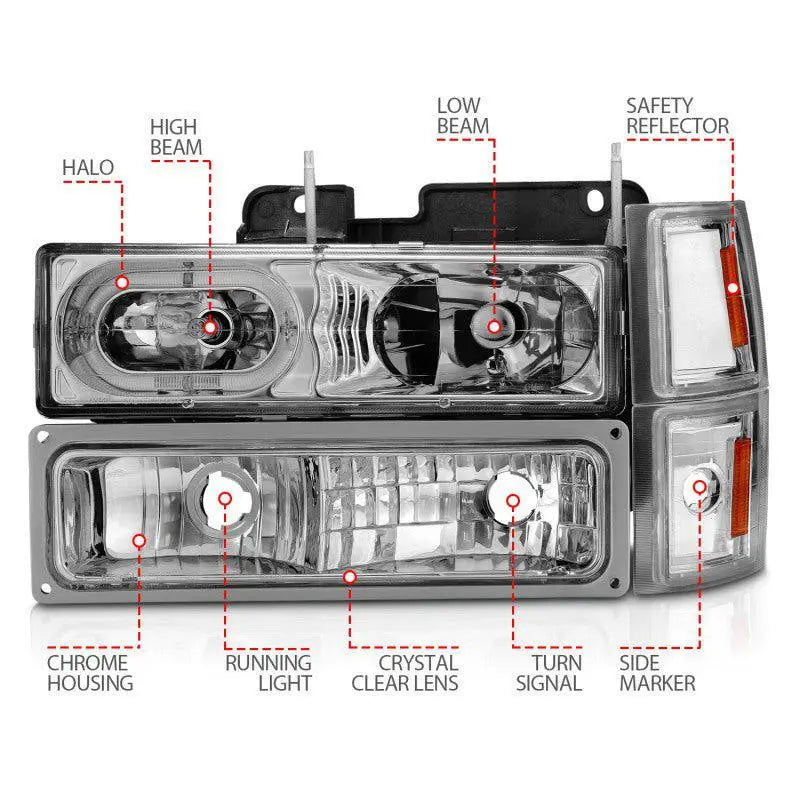 ANZO 88-98 Chevrolet C1500 Crystal Headlights Chrome Housing w/ Signal and Side Marker Lights ANZO ANZ111508
