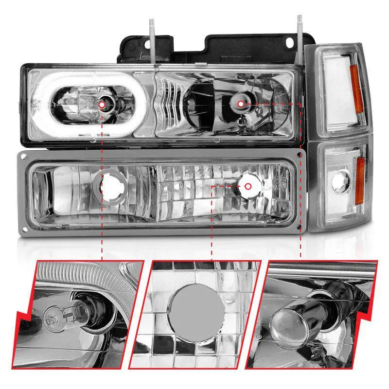 ANZO 88-98 Chevrolet C1500 Crystal Headlights Chrome Housing w/ Signal and Side Marker Lights ANZO ANZ111508