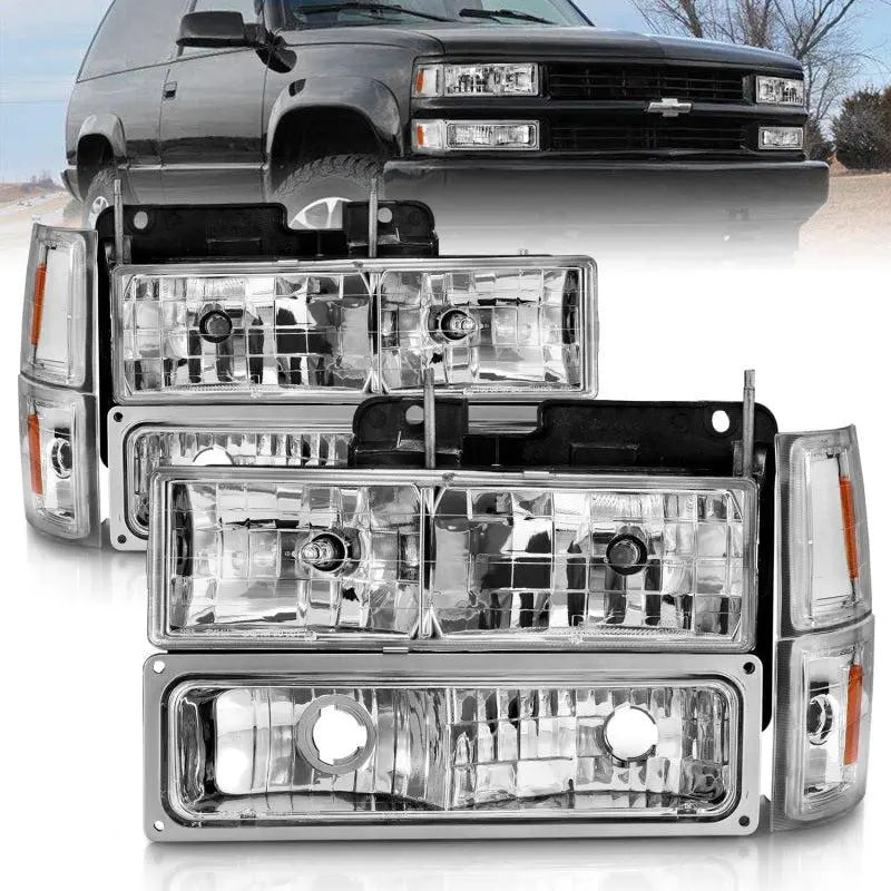 ANZO 88-98 Chevrolet C1500 Crystal Headlights Chrome w/ Signal and Side Marker Lights ANZO ANZ111506