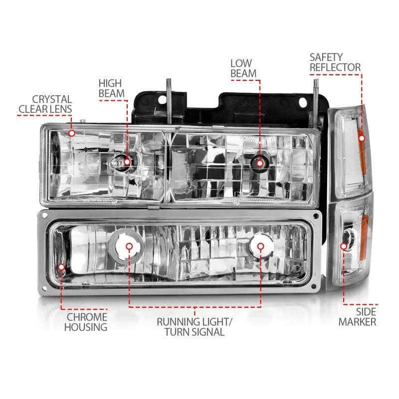 ANZO 88-98 Chevrolet C1500 Crystal Headlights Chrome w/ Signal and Side Marker Lights ANZO ANZ111506
