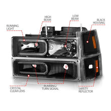 Load image into Gallery viewer, ANZO 88-98 Chevrolet C1500 Crystal Headlights w/ Light Bar Black Housing w/ Signal Side Markers 8Pcs ANZO ANZ111528