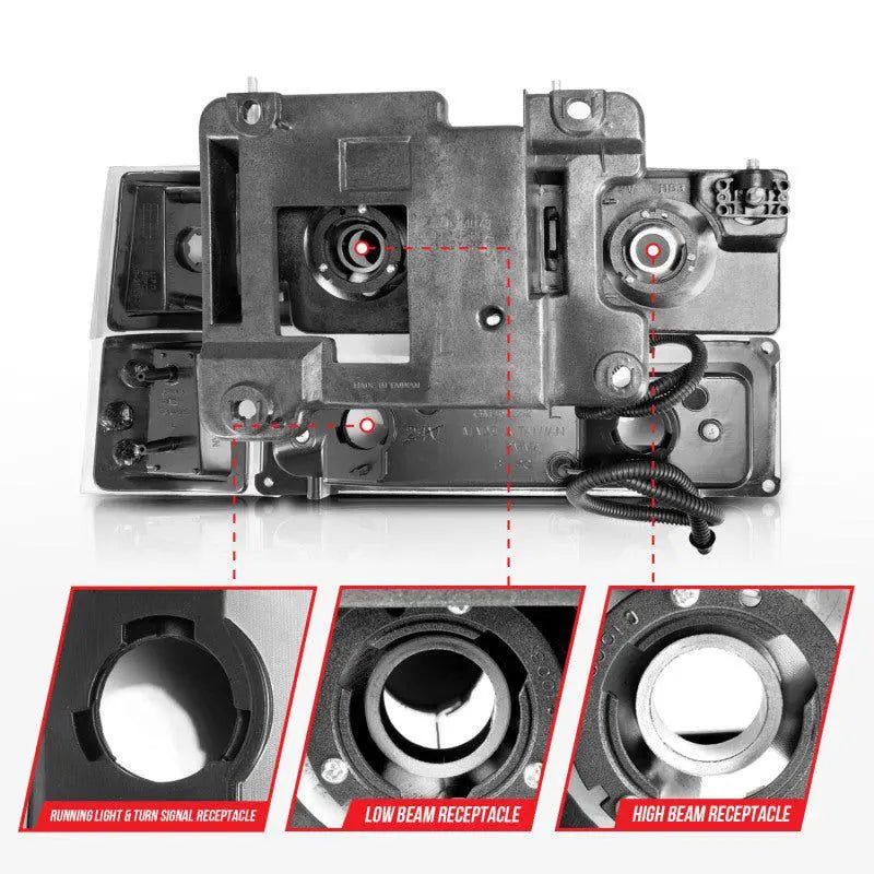 ANZO 88-98 Chevrolet C1500 Crystal Headlights w/ Light Bar Black Housing w/ Signal Side Markers 8Pcs ANZO ANZ111528
