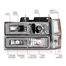 Load image into Gallery viewer, ANZO 88-98 Chevrolet C1500 Crystal Headlights w/Light Bar Chrome Housing w/ Signal Side Markers 8Pcs ANZO ANZ111529