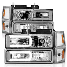 Load image into Gallery viewer, ANZO 88-98 Chevrolet C1500 Crystal Headlights w/Light Bar Chrome Housing w/ Signal Side Markers 8Pcs ANZO ANZ111529