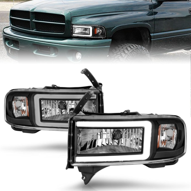 ANZO 94-02 Dodge RAM Crystal Headlight - w/ Light Bar Black Housing ANZO ANZ111554