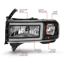 Load image into Gallery viewer, ANZO 94-02 Dodge RAM Crystal Headlight - w/ Light Bar Black Housing ANZO ANZ111554