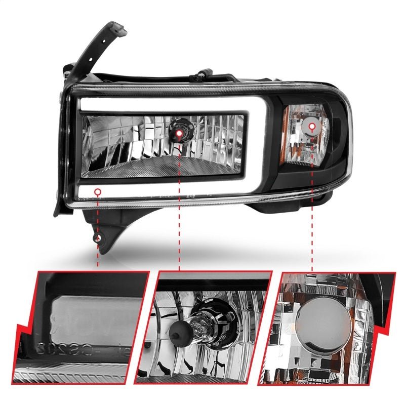 ANZO 94-02 Dodge RAM Crystal Headlight - w/ Light Bar Black Housing ANZO ANZ111554