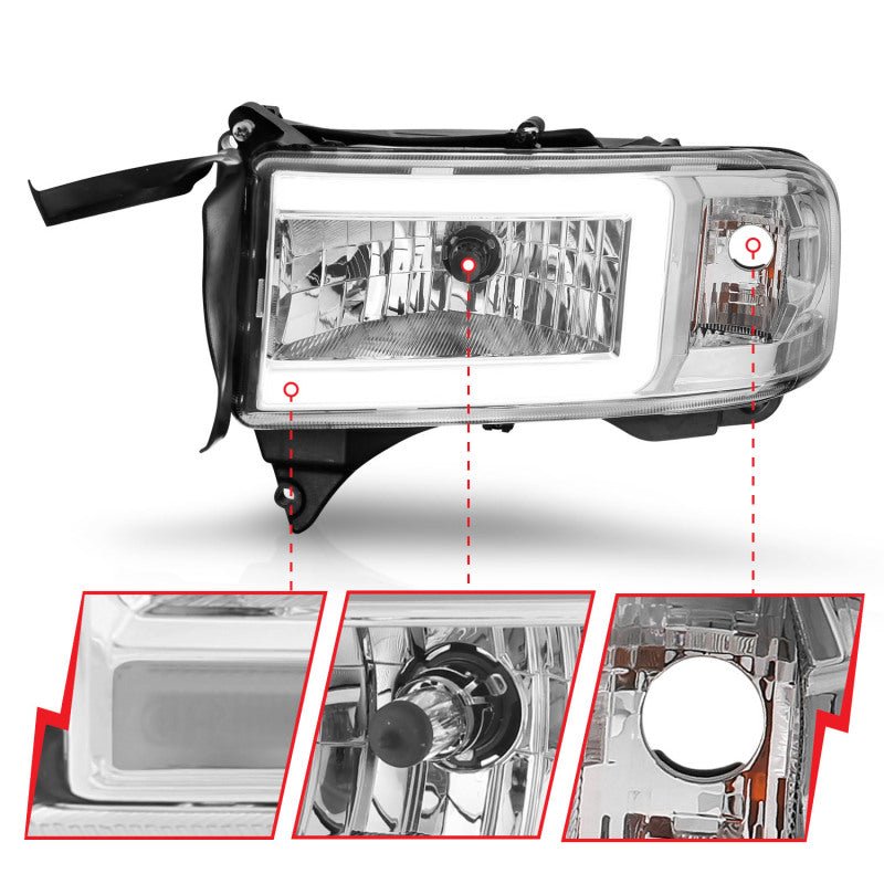 ANZO 94-02 Dodge RAM Crystal Headlight - w/ Light Bar Chrome Housing ANZO ANZ111555