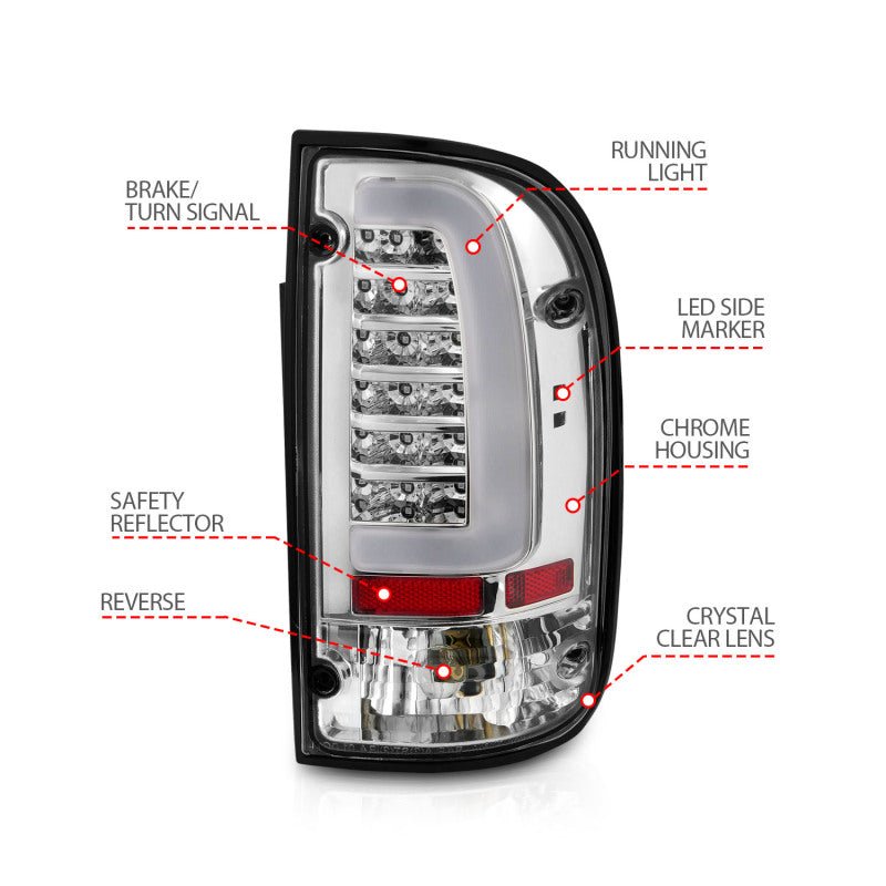 ANZO 95-00 Toyota Tacoma LED Taillights Chrome Housing Clear Lens (Pair) ANZO ANZ311355