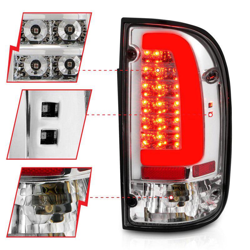 ANZO 95-00 Toyota Tacoma LED Taillights Chrome Housing Clear Lens (Pair) - Black Ops Auto Works