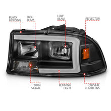 Load image into Gallery viewer, ANZO 97-04 Dodge Dakota/Durango Crystal headlight Set w/ Light Bar Black Housing - Black Ops Auto Works