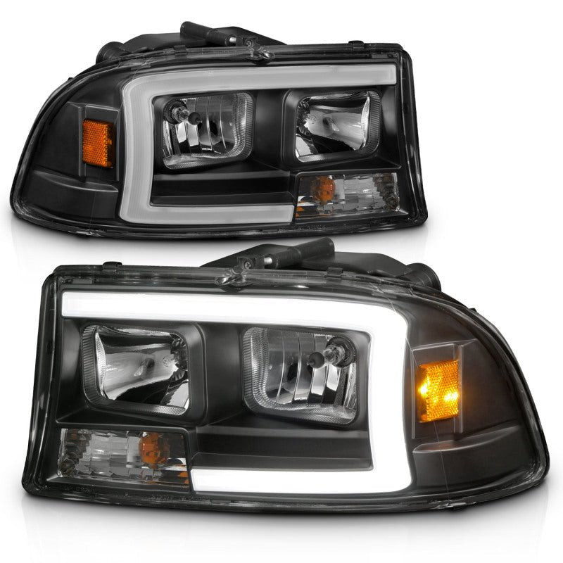 ANZO 97-04 Dodge Dakota/Durango Crystal headlight Set w/ Light Bar Black Housing - Black Ops Auto Works