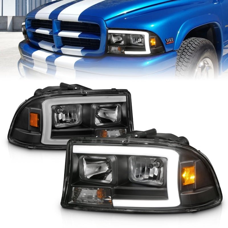 ANZO 97-04 Dodge Dakota/Durango Crystal headlight Set w/ Light Bar Black Housing - Black Ops Auto Works