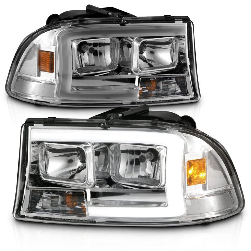ANZO 97-04 Dodge Dakota/Durango Crystal headlight Set w/ Light Bar Chrome Housing - Black Ops Auto Works