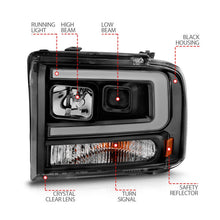 Load image into Gallery viewer, ANZO 99-04 Ford F250/F350/F450/Excursion (excl 99) Projector Headlights - w/ Light Bar Black Housing ANZO ANZ111551