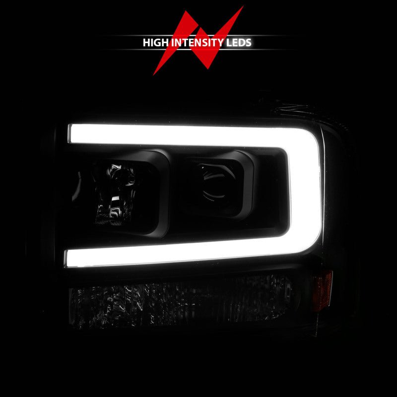 ANZO 99-04 Ford F250/F350/F450/Excursion (excl 99) Projector Headlights - w/ Light Bar Black Housing ANZO ANZ111551
