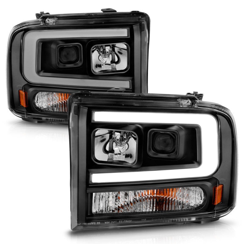 ANZO 99-04 Ford F250/F350/F450/Excursion (excl 99) Projector Headlights - w/ Light Bar Black Housing ANZO ANZ111551