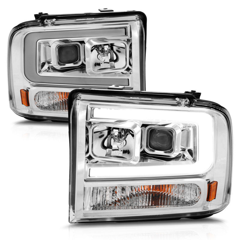 ANZO 99-04 Ford F250/F350/F450/Excursion (excl 99) Projector Headlights - w/Light Bar Chrome Housing - Black Ops Auto Works