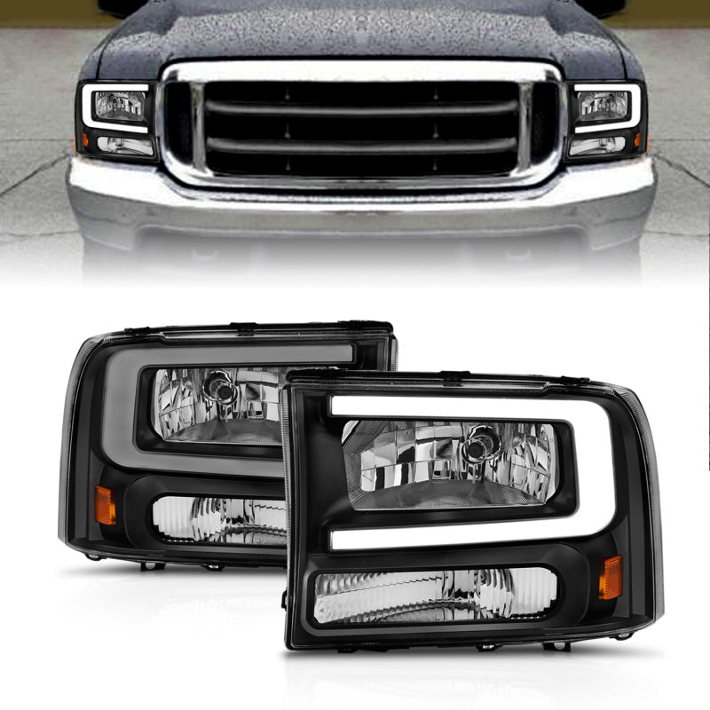 ANZO 99-04 Ford F250/F350/F450/Excursion (excl. 99) Crystal Headlights - w/ Light Bar Black Housing ANZO ANZ111549