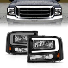 Load image into Gallery viewer, ANZO 99-04 Ford F250/F350/F450/Excursion (excl. 99) Crystal Headlights - w/ Light Bar Black Housing ANZO ANZ111549