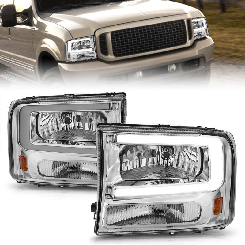 ANZO 99-04 Ford F250/F350/F450/Excursion (excl. 99) Crystal Headlights - w/ Light Bar Chrome Housing ANZO ANZ111550