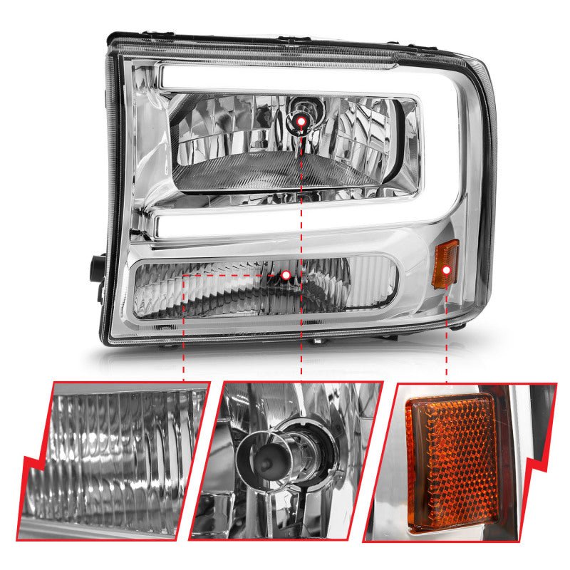 ANZO 99-04 Ford F250/F350/F450/Excursion (excl. 99) Crystal Headlights - w/ Light Bar Chrome Housing ANZO ANZ111550