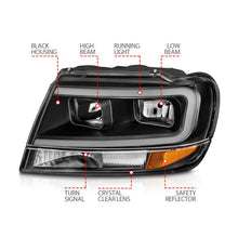 Load image into Gallery viewer, ANZO 99-04 Jeep Grand Cherokee Crystal Headlights - w/ Light Bar Black Housing ANZO ANZ111537
