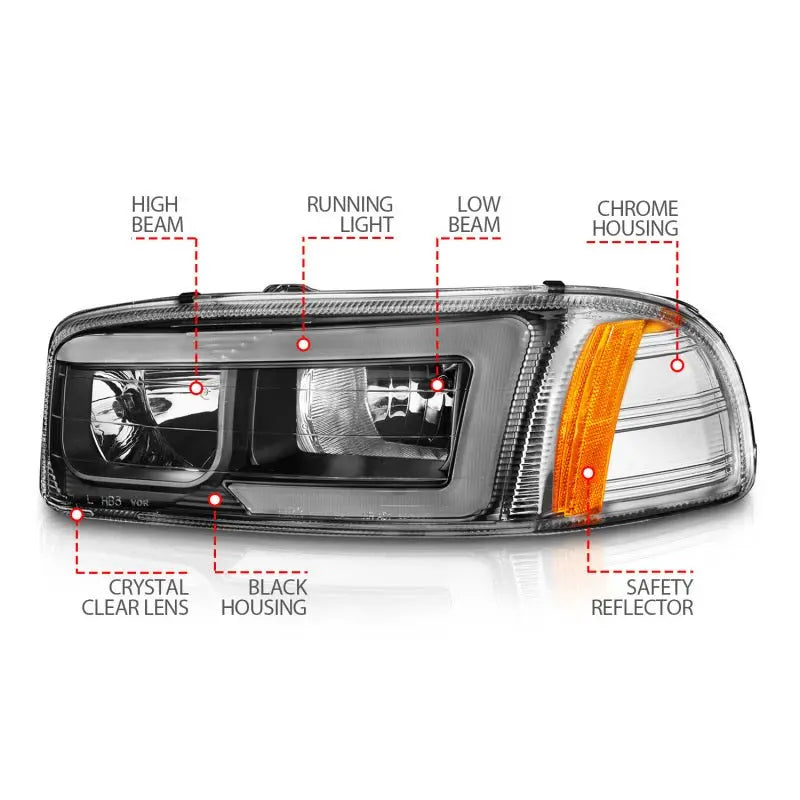Anzo 99-17 GMC Sierra/Denali Headlights Black Amber (w/C Light Bars) - Black Ops Auto Works