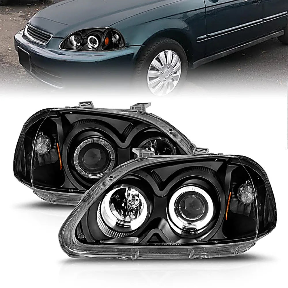 ANZO 1996-1998 Honda Civic Projector Headlights w/ Halo Black - Anzo 121068