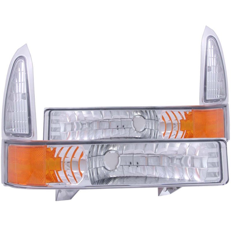 ANZO 2000-2004 Ford Excursion Euro Parking Lights Chrome w/ Amber Reflector - ANZO 511039