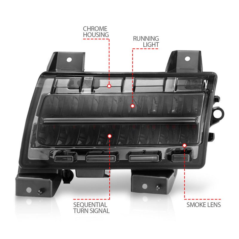ANZO 2018-2021 Jeep Wrangler LED Side Markers Chrome Housing Smoke Lens w/ Seq. Signal Sport Bulb - ANZO 511085