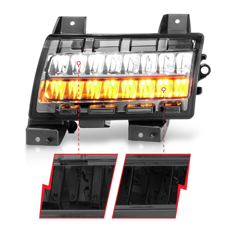 ANZO 2018-2021 Jeep Wrangler LED Side Markers Chrome Housing Smoke Lens w/ Seq. Signal Sport Bulb - ANZO 511085