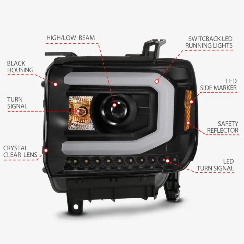 ANZO GMC SIERRA 1500 14-15 2500H/15-19 Projector Headlight Plank Style Black w/ Switchback (Halogen) ANZO ANZ111487
