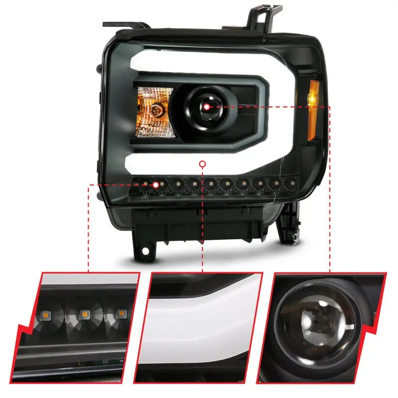 ANZO GMC SIERRA 1500 14-15 2500H/15-19 Projector Headlight Plank Style Black w/ Switchback (Halogen) ANZO ANZ111487