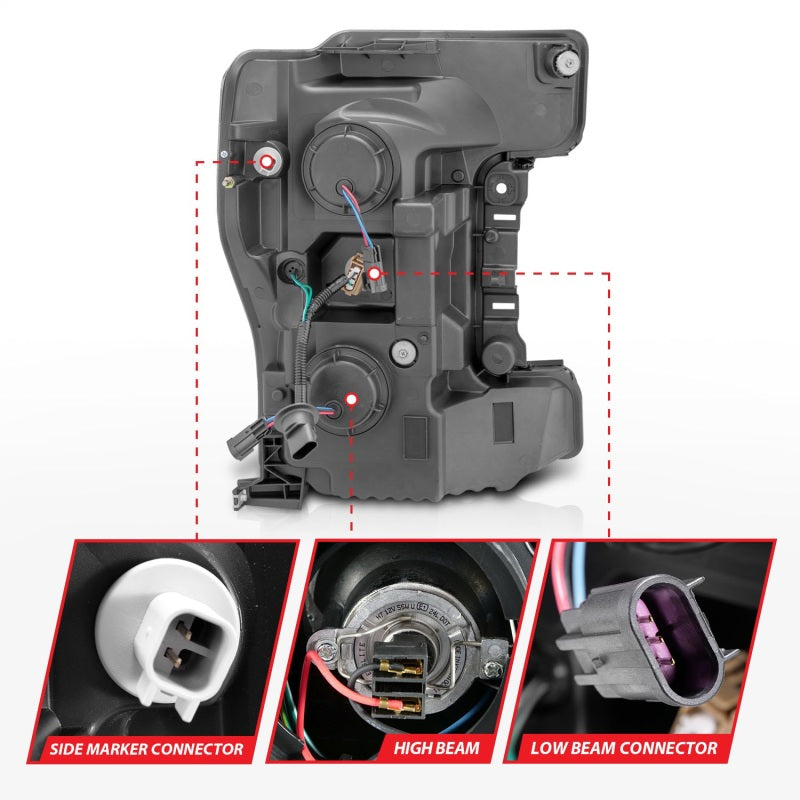 ANZO LED Headlights 17-18 Ford F-250 Super Duty Plank-Style L.E.D. Headlight Black (Pair) - Black Ops Auto Works