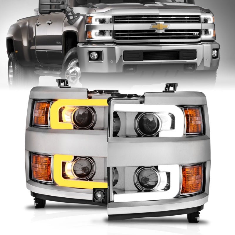 ANZO Projector Headlights 15-17 Chevrolet Silverado 2500HD / 3500HD Chrome w/ Chrome Rim ANZO ANZ111366