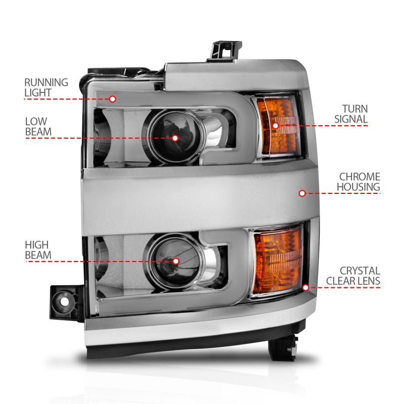 ANZO Projector Headlights 15-17 Chevrolet Silverado 2500HD / 3500HD Chrome w/ Chrome Rim ANZO ANZ111366