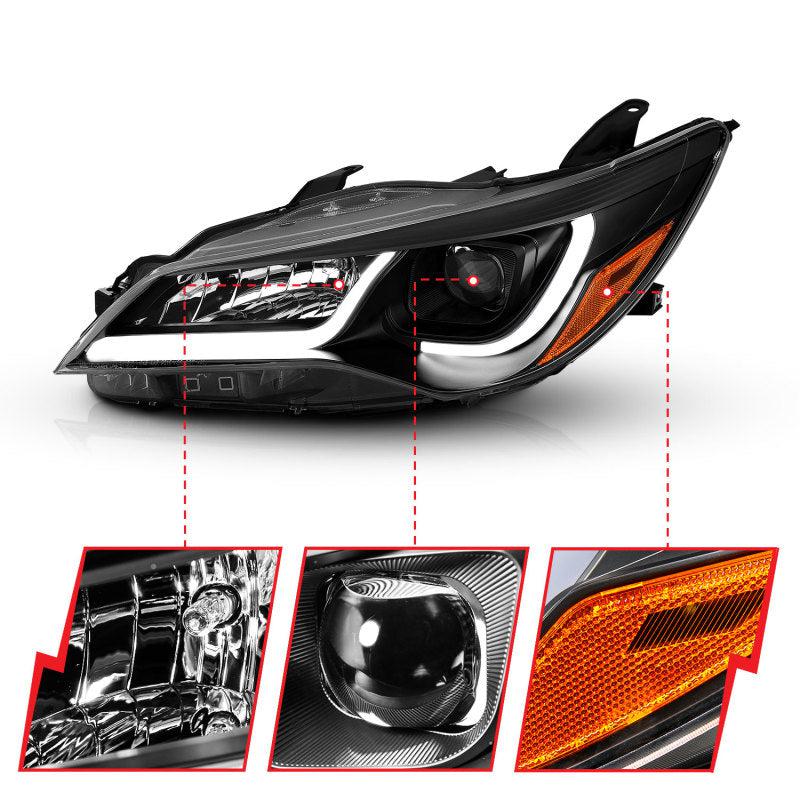 ANZO Projector Headlights With Plank Style Design Black w/Amber 15-16 Toyota Camry (4DR) ANZO ANZ121518