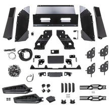 Load image into Gallery viewer, Reference image showing an ARB Summit MKII bumper component layout with black steel brackets, mounting hardware, wiring harness and light assemblies, not a confirmed view of the parts supplied with the Land Cruiser 250 bumper fitting kit