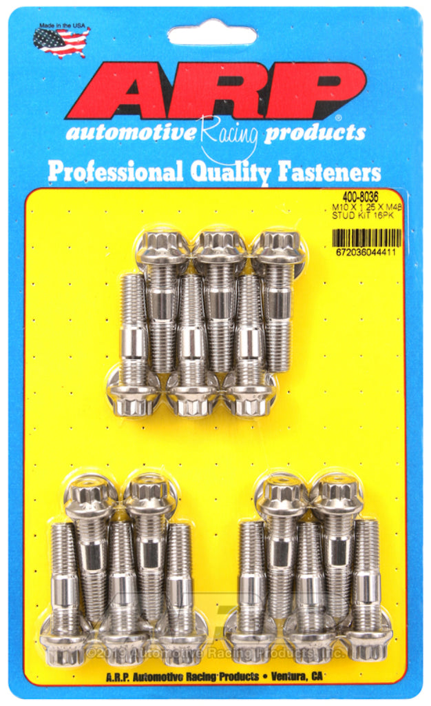 ARP400-8036-ARP M10 x 1.25 x 48 Stainless Steel 12pt Broached Stud Kit (16/pkg)-Hardware - Singles-ARP