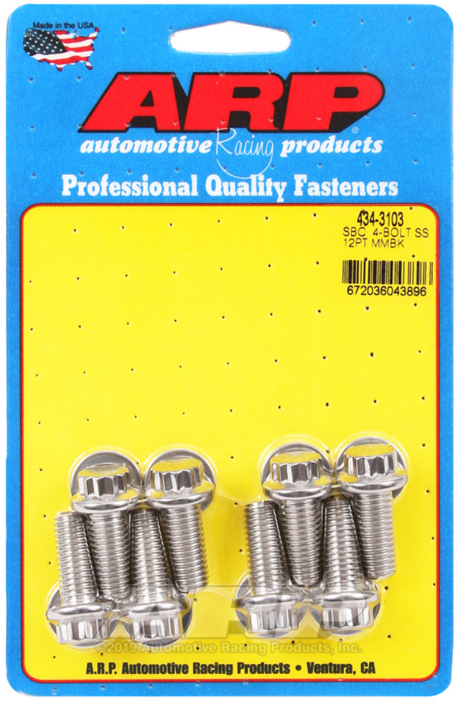 ARP434-3103-ARP SB Chevy 4-Bolt SS 12pt Motor Mount Bolt Kit-Hardware Kits - Other-ARP