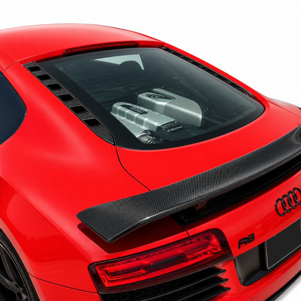 Gloss 2x2 carbon fiber rear vent covers for Audi R8 Coupe direct replacement upgrade