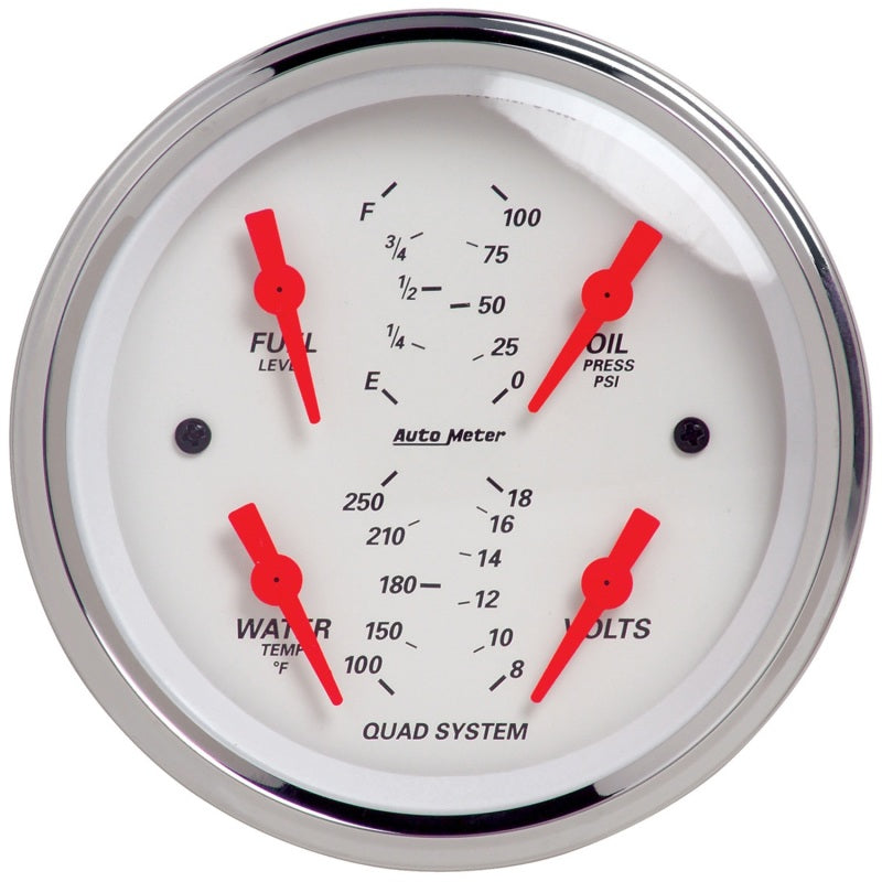 Autometer Arctic White 3-3/8in Quad Gauge 100 PSI/100-250 Deg F / 8-18V / 240-33 Ohm AutoMeter ATM1312