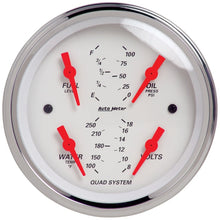 Load image into Gallery viewer, Autometer Arctic White 3-3/8in Quad Gauge 100 PSI/100-250 Deg F / 8-18V / 240-33 Ohm AutoMeter ATM1312